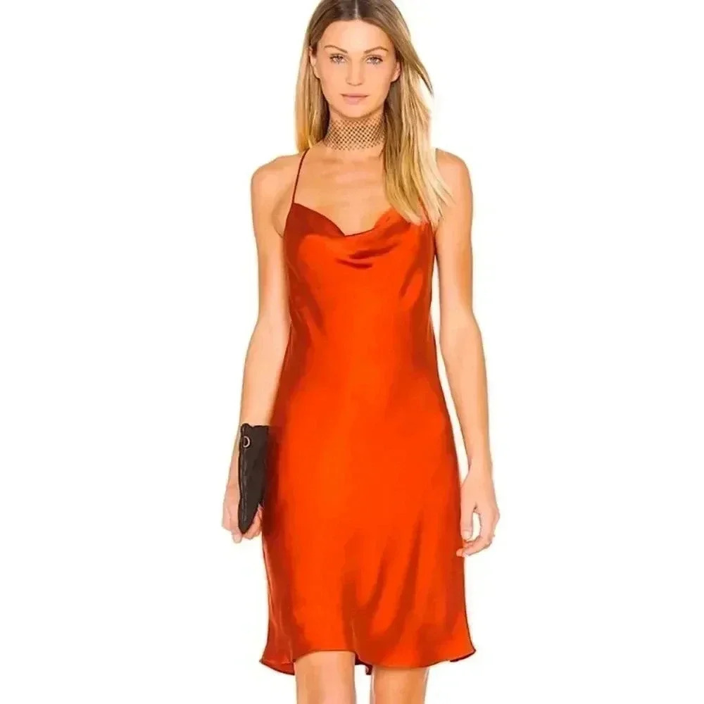 New REVOLVE Backstage Silk Slip Dress Small Y2K Tomato Girl Summer Party